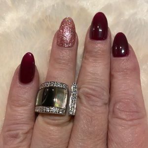 🆕 Solid 925 Sterling Silver Ring w/ Abalone & Crystals! Brand NEW! Heavyweight!